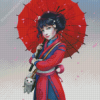 Asian Girl With Red Umbrella Diamond Painting