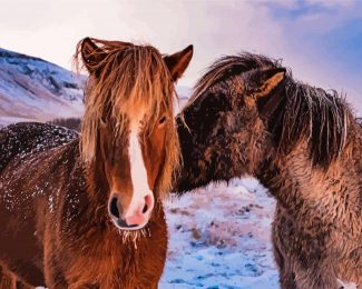 Iceland Winter Horses Diamond Painting