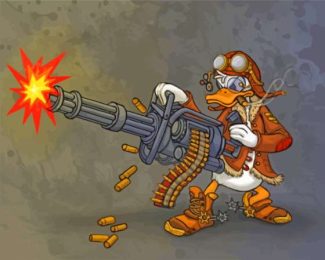 Donald Duck With Machine Gun Diamond Painting