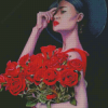 Woman And Red Roses Diamond Painting