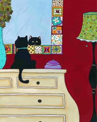 Black Cat In The Mirror Diamond Painting