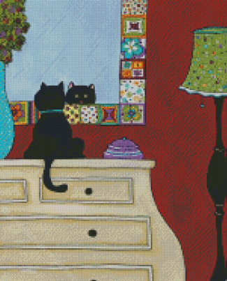 Black Cat In The Mirror Diamond Painting
