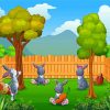 Cartoon Rabbits Playing In The Farm Diamond Painting