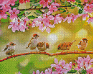 Cherry Blossom Tree And Birds Diamond Painting