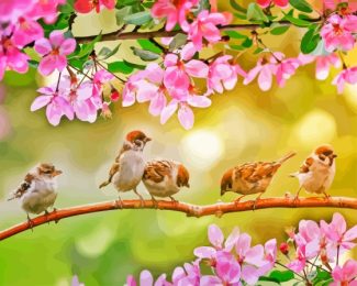 Cherry Blossom Tree And Birds Diamond Painting