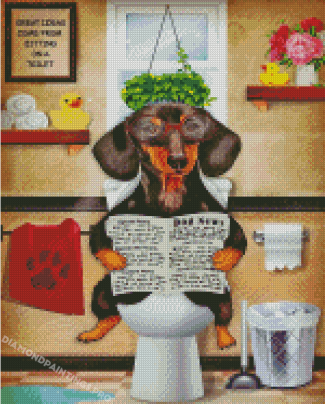 Dachshund Dog On Toilet Diamond Painting