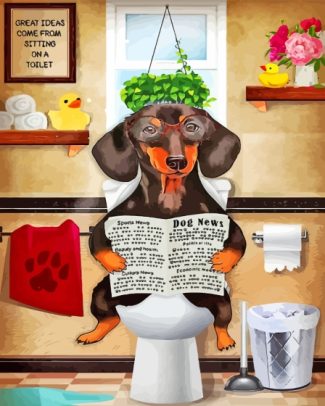 Dachshund Dog On Toilet Diamond Painting