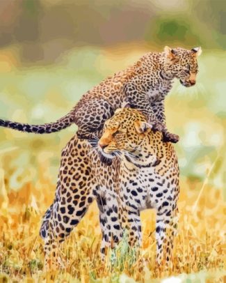 Leopard And Her Baby Diamond Painting