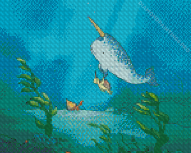 Narwhal And Turtle Swimming Diamond Painting