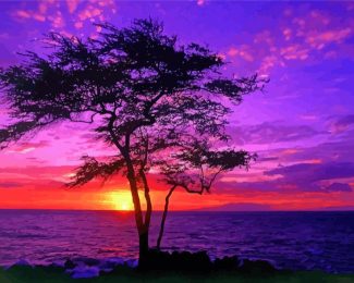 Purple Sunset Silhouette Diamond Painting