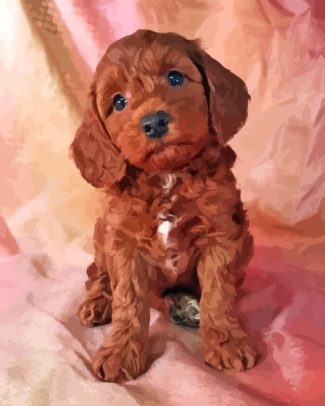 Red Mini Goldendoodle Puppy Diamond Painting