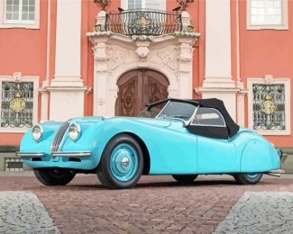 Roadster Jaguar Pastel Blue Car Diamond Painting
