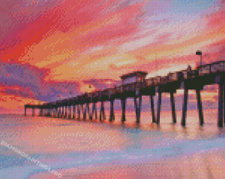 Venice Florida Pier Pink Sunset Diamond Painting