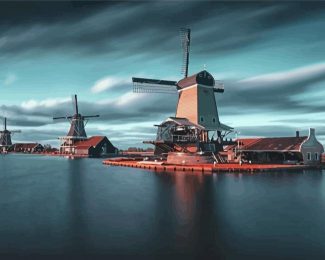 Zaanse Schans Three Windmills Diamond Painting