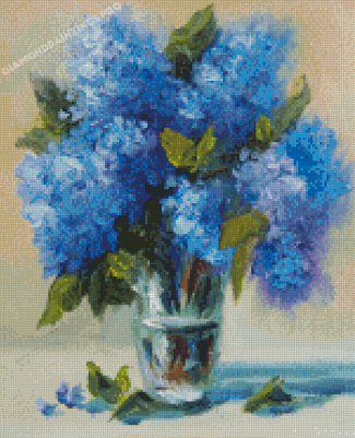 Abstract Blue Hydrangea Flowers In Vase Diamond Painting