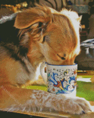 Dog Animal Drinking Coffee Diamond Painting