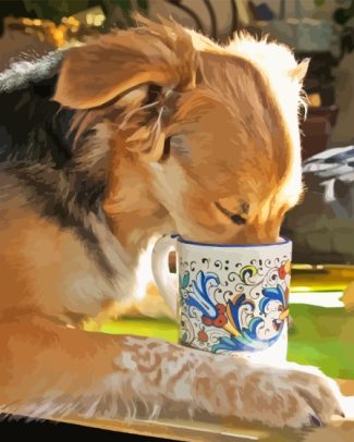 Dog Animal Drinking Coffee Diamond Painting