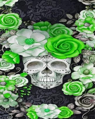 Green Floral Skull Diamond Painting