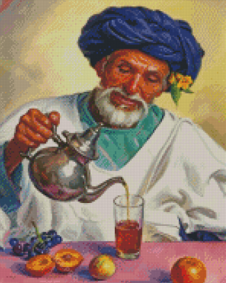 Old Moroccan Man Pouring Mint Tea Diamond Painting