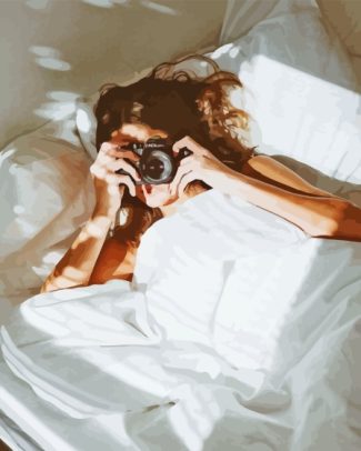 Photographer Woman On Bed Diamond Painting