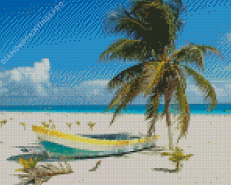 Beach Boat Palm Tree Diamond Painting