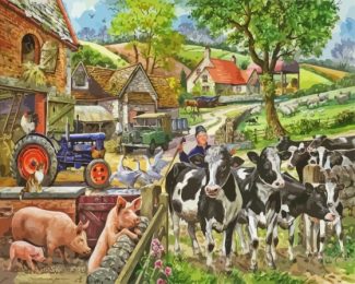 Cows And Pigs In Farm Diamond Painting