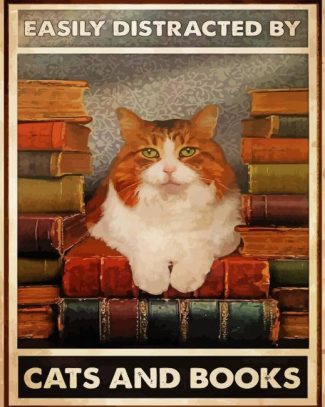 Easily Distracted By Cats And Books Diamond Painting