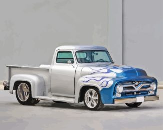 Grey Blue 1955 Ford Pickup Truck Diamond Painting