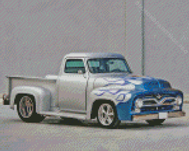 Grey Blue 1955 Ford Pickup Truck Diamond Painting