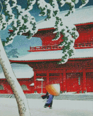 Hasui Kawase Red Building Diamond Painting