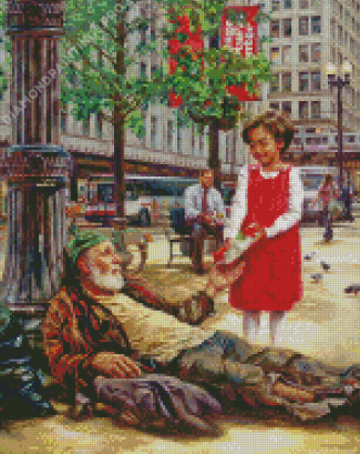 Homeless Man And Girl Diamond Painting