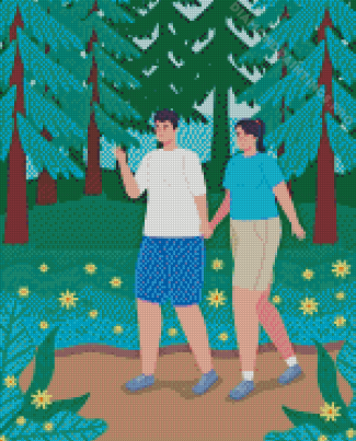 Couple In Forest Walking Diamond Painting
