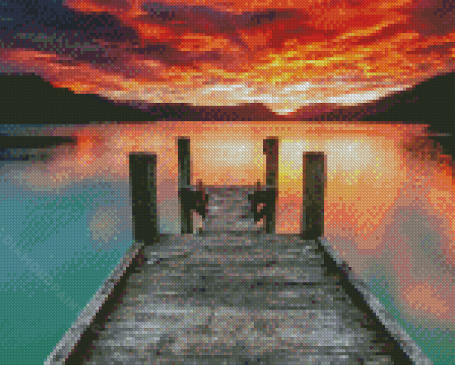 Lake Bridge Sunset Landscape Diamond Painting