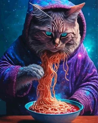 Magic Cat Eating Spaghetti Diamond Painting