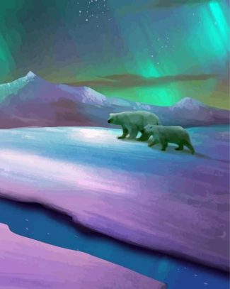 Northern Lights Polar Bears Diamond Painting
