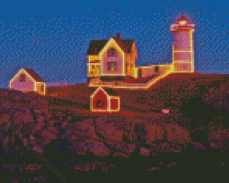 Nubble Lighthouse York Maine With Christmas Lights Diamond Painting