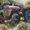 Old Pink Tractor And Flowers Diamond Painting