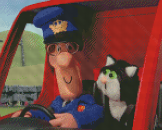 Postman Pat In His Truck With Jess Diamond Painting