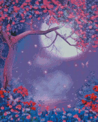 Purple Tree Blossom Moonlight Diamond Painting