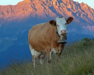 Simmental Cattle With Bell Diamond Painting