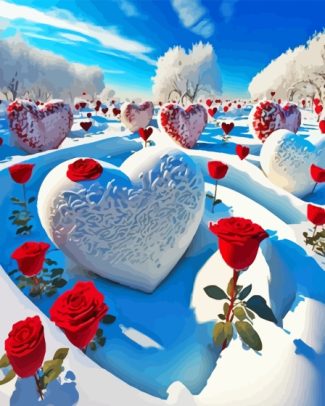 Snow Scenery Red Roses Diamond Painting
