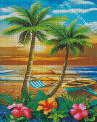 Tropical Palms And Flowers Diamond Painting