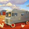 Vintage Trailer And Chickens Diamond Painting