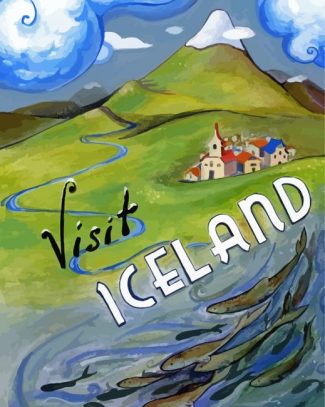 Visit Iceland Travel Poster Diamond Painting