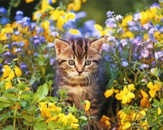Adorable Cat In A Garden Diamond Painting