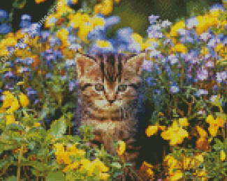 Adorable Cat In A Garden Diamond Painting