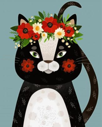 Cat With Floral Crown Diamond Painting