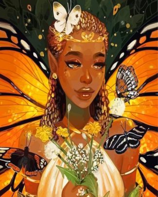 Black Woman Butterfly Diamond Painting