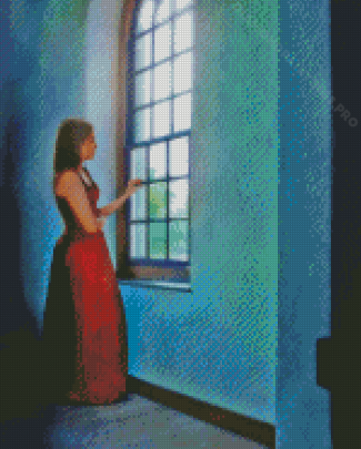 Lady Looking Out Window Diamond Painting