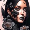 Ghotic Lady With Black Flowers Diamond Painting